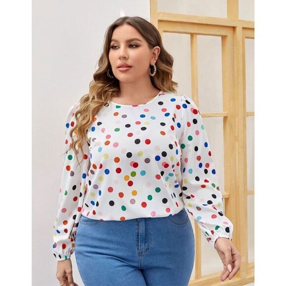 SHEIN Tops - Multicolored Polka Dot Patterned Blouse